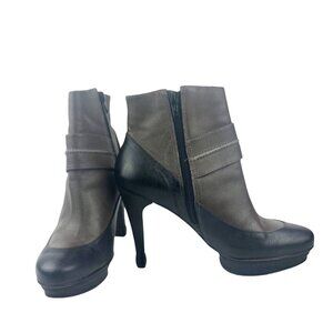 BCBG Max Azria Edith Platform Brown Black Leather Ankle Boots Size 7 US 37.5 EU